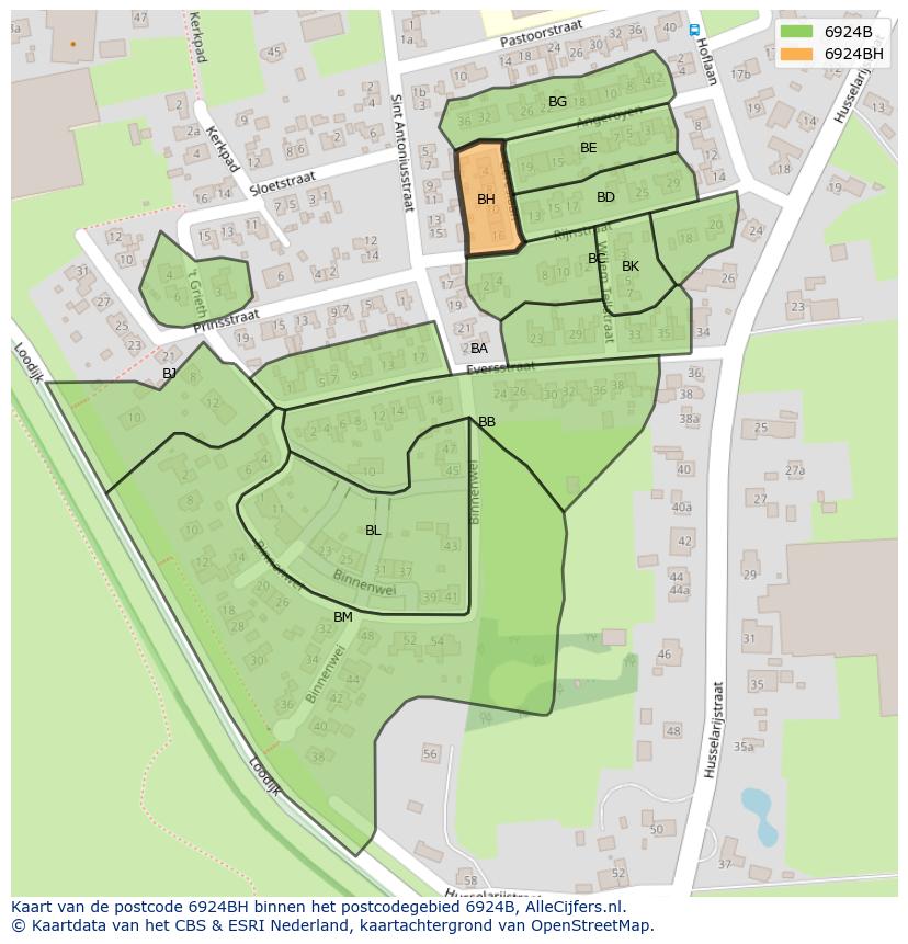 Afbeelding van het postcodegebied 6924 BH op de kaart.