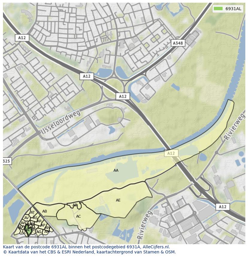 Afbeelding van het postcodegebied 6931 AL op de kaart.