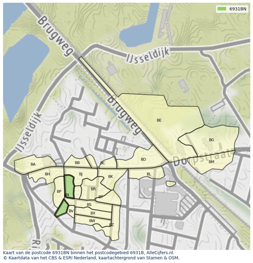 Afbeelding van het postcodegebied 6931 BN op de kaart.