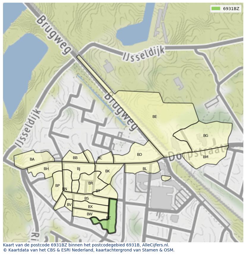 Afbeelding van het postcodegebied 6931 BZ op de kaart.