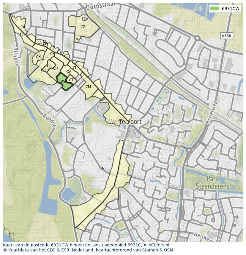 Afbeelding van het postcodegebied 6931 CW op de kaart.