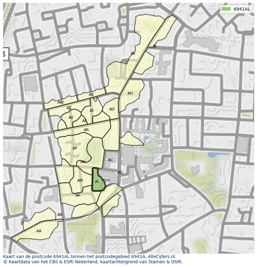 Afbeelding van het postcodegebied 6941 AL op de kaart.