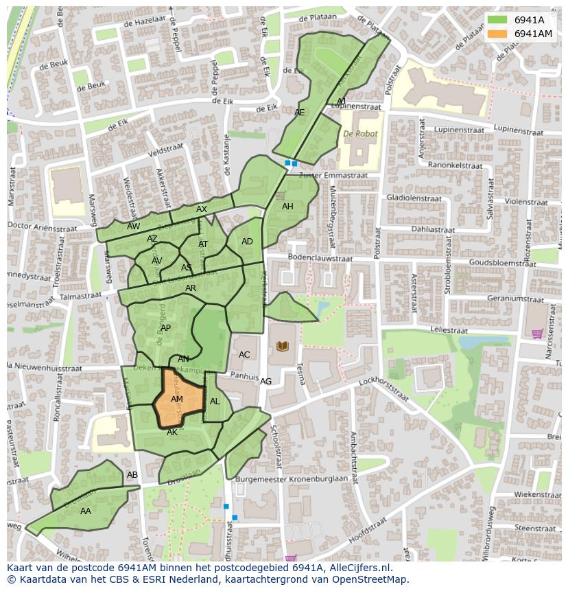 Afbeelding van het postcodegebied 6941 AM op de kaart.