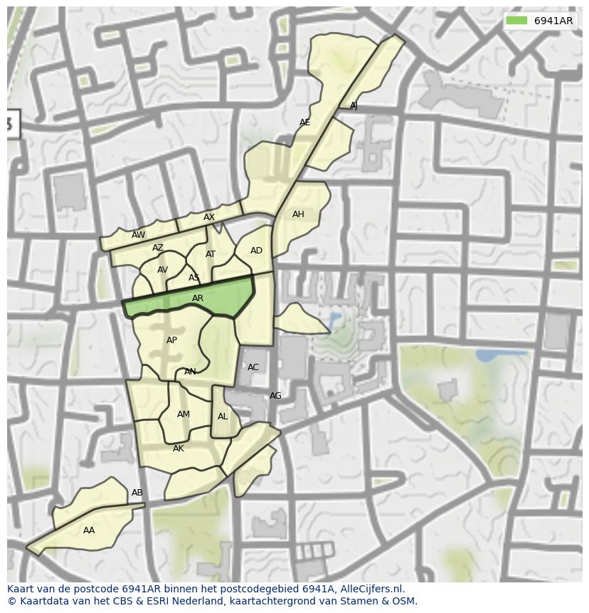 Afbeelding van het postcodegebied 6941 AR op de kaart.
