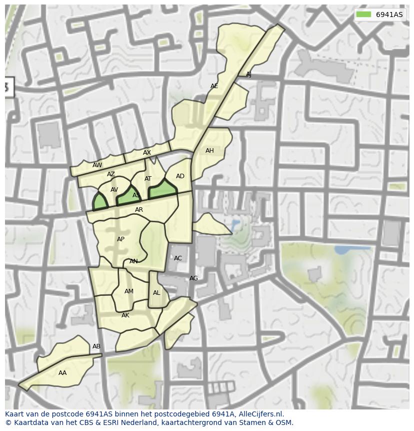 Afbeelding van het postcodegebied 6941 AS op de kaart.