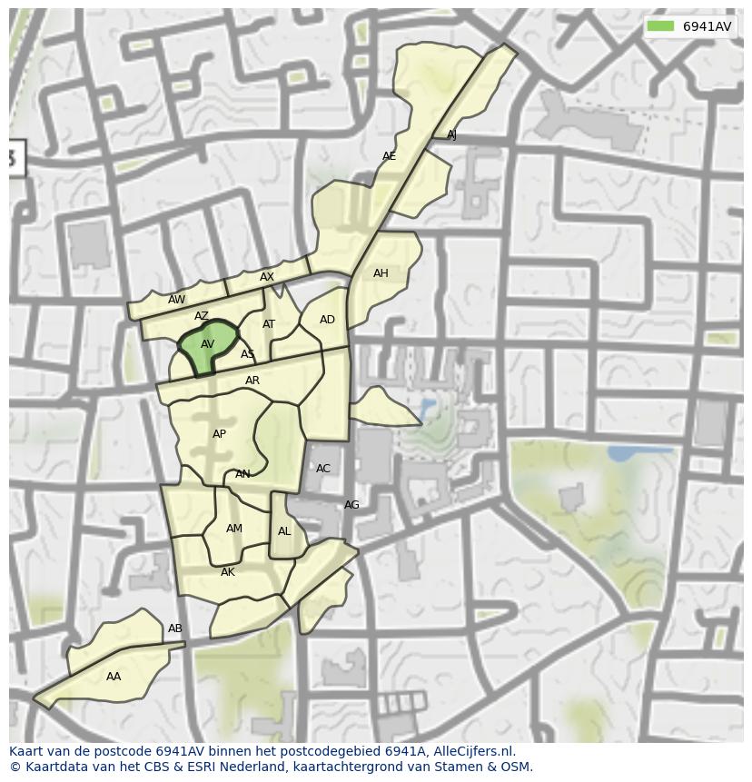 Afbeelding van het postcodegebied 6941 AV op de kaart.