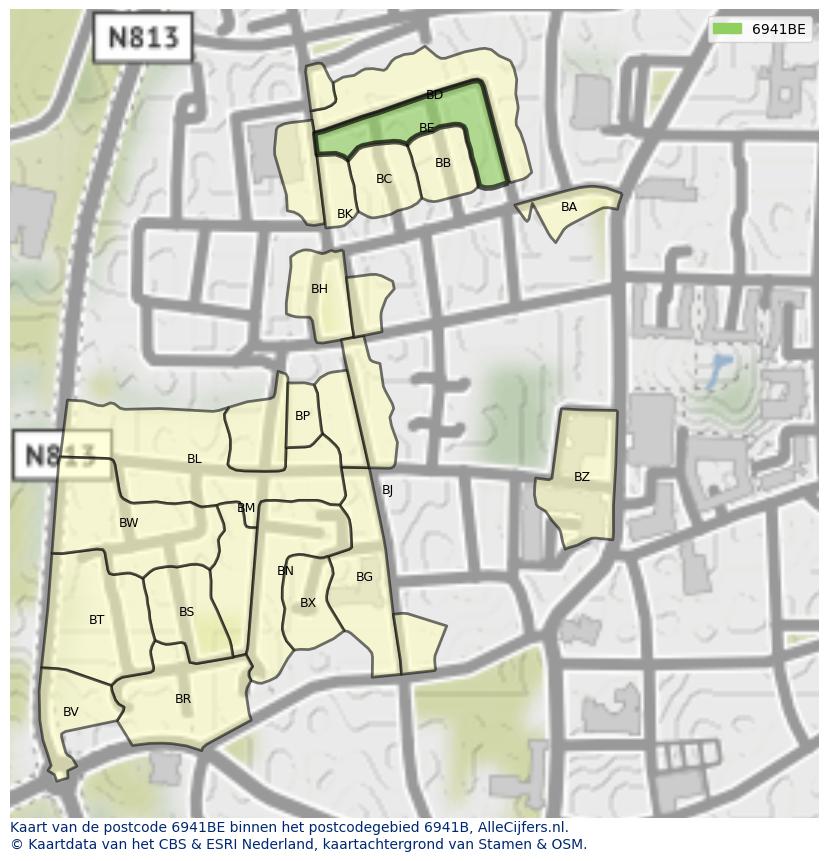 Afbeelding van het postcodegebied 6941 BE op de kaart.
