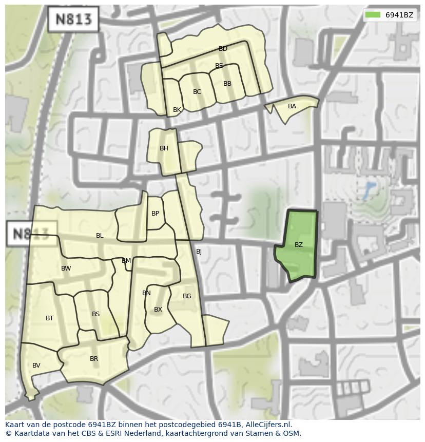 Afbeelding van het postcodegebied 6941 BZ op de kaart.