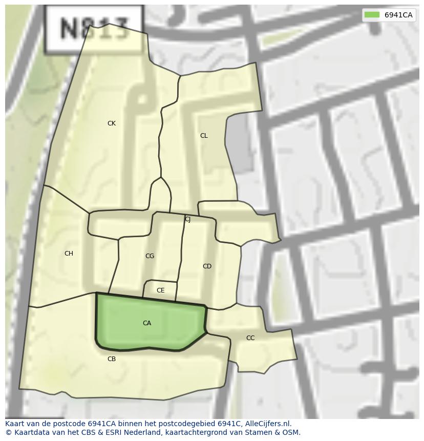 Afbeelding van het postcodegebied 6941 CA op de kaart.