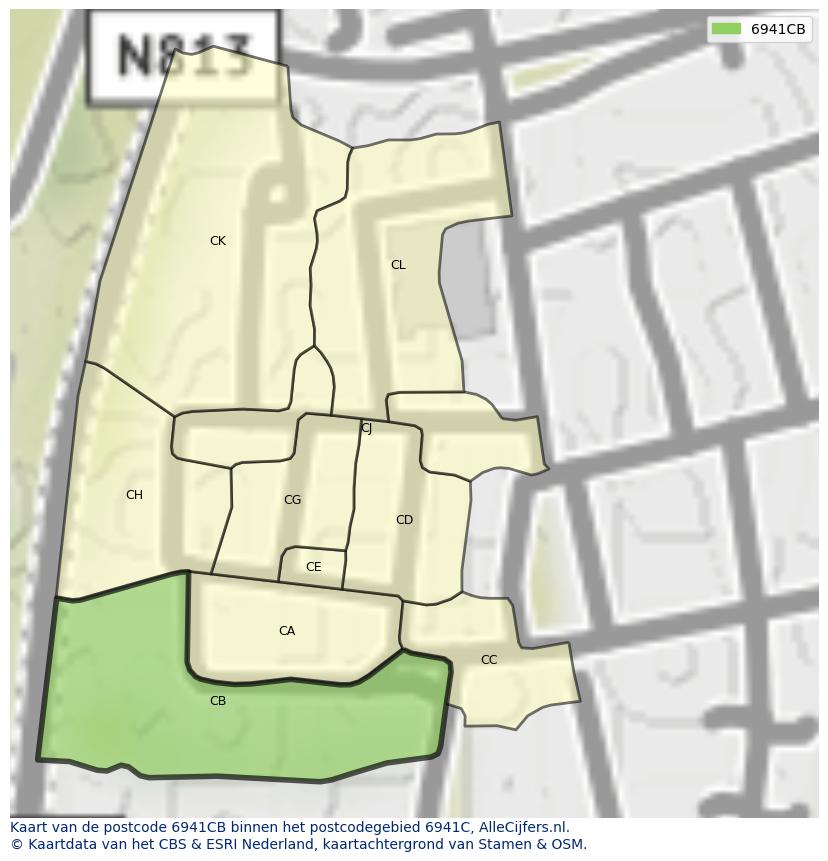 Afbeelding van het postcodegebied 6941 CB op de kaart.