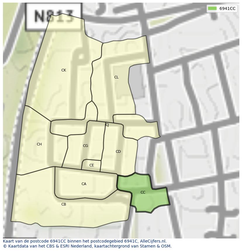 Afbeelding van het postcodegebied 6941 CC op de kaart.