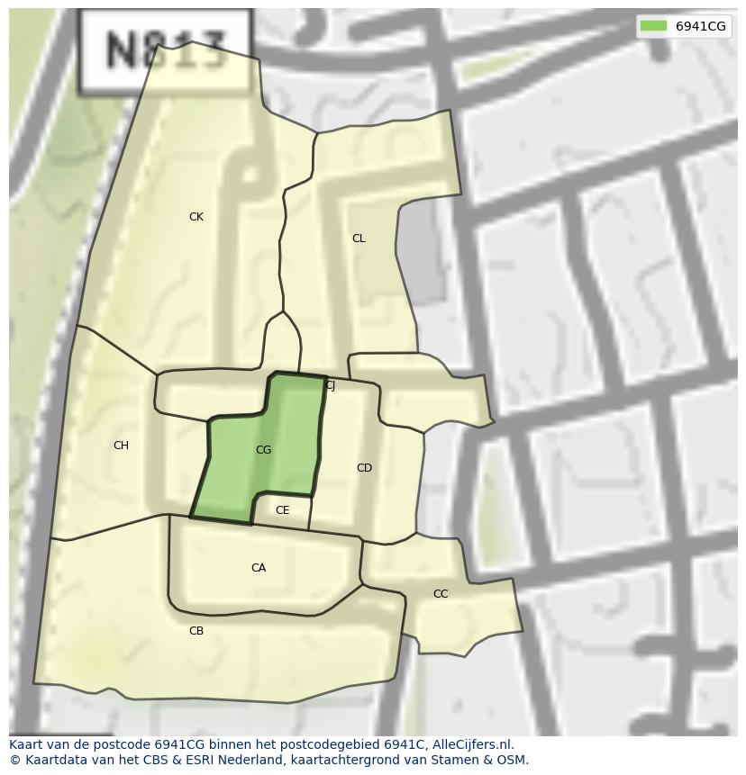 Afbeelding van het postcodegebied 6941 CG op de kaart.