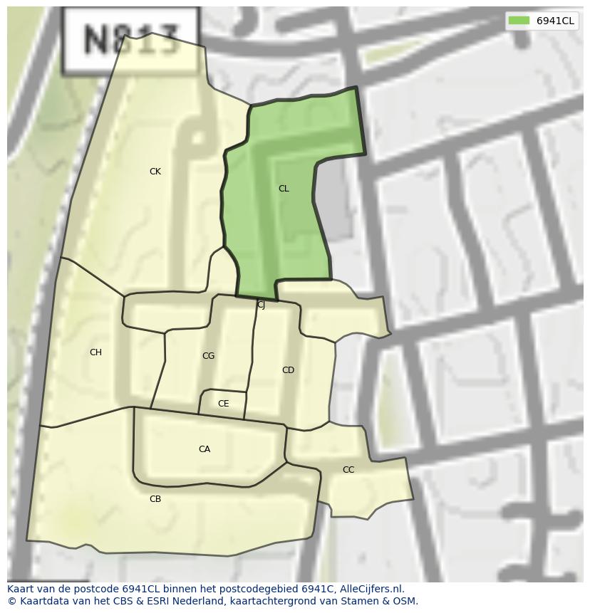 Afbeelding van het postcodegebied 6941 CL op de kaart.