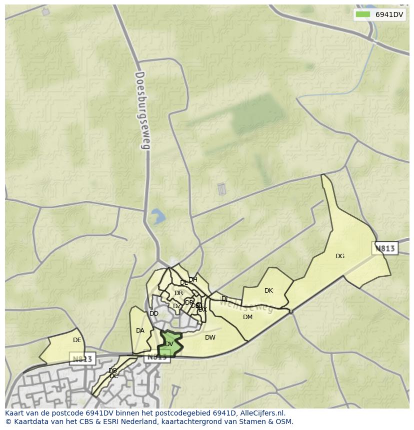 Afbeelding van het postcodegebied 6941 DV op de kaart.