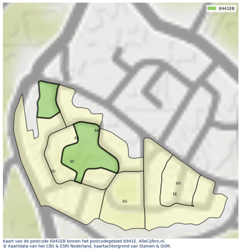 Afbeelding van het postcodegebied 6941 EB op de kaart.