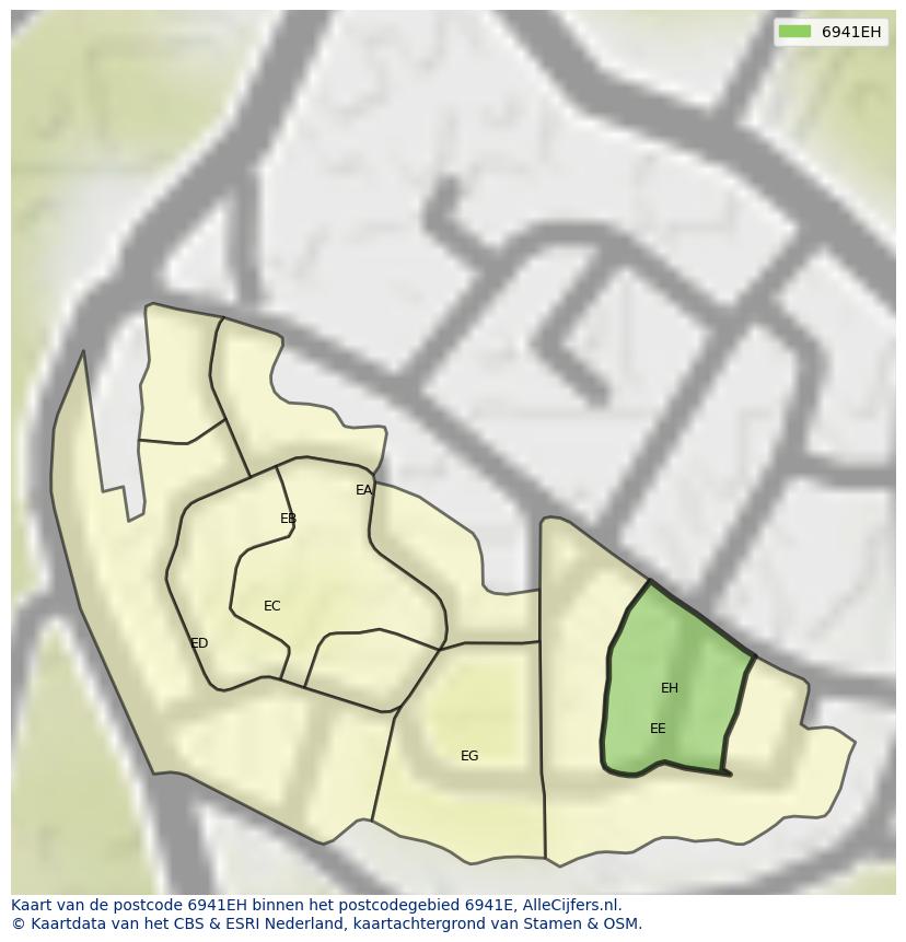 Afbeelding van het postcodegebied 6941 EH op de kaart.