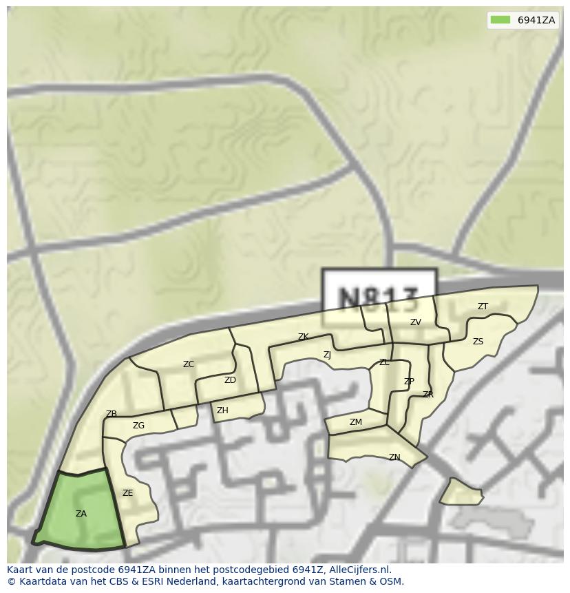 Afbeelding van het postcodegebied 6941 ZA op de kaart.