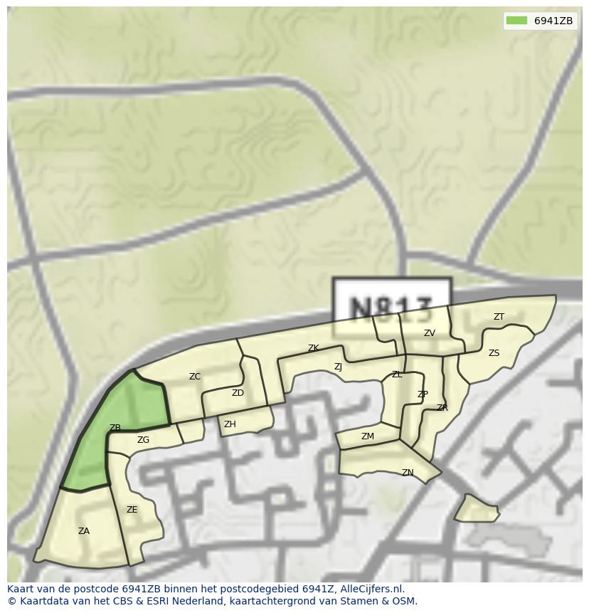 Afbeelding van het postcodegebied 6941 ZB op de kaart.