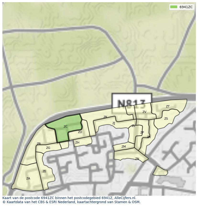 Afbeelding van het postcodegebied 6941 ZC op de kaart.