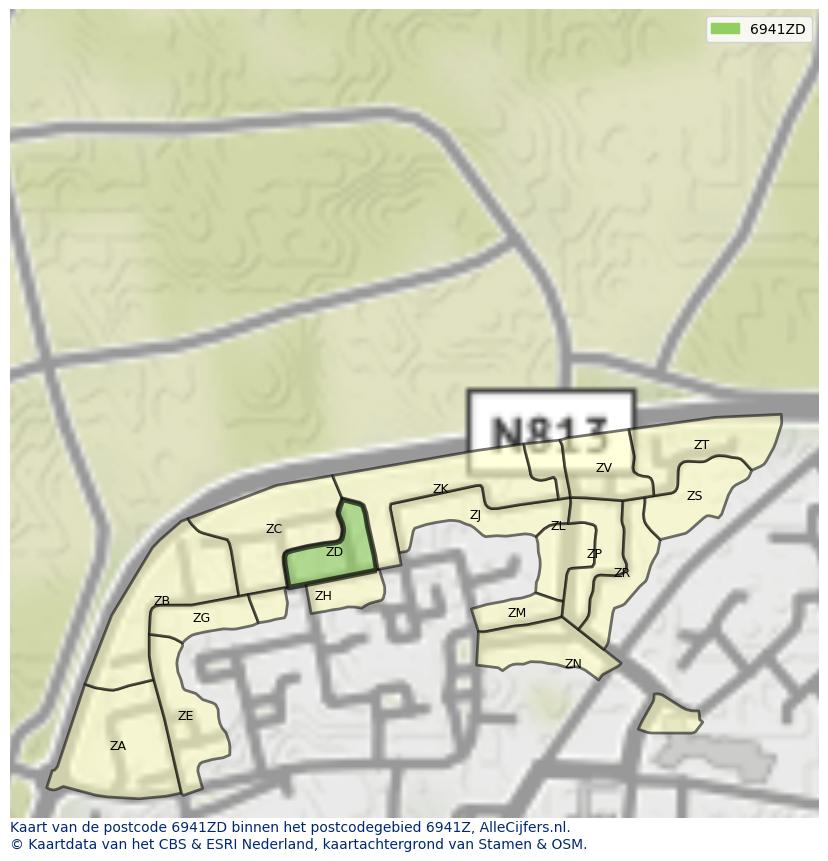 Afbeelding van het postcodegebied 6941 ZD op de kaart.