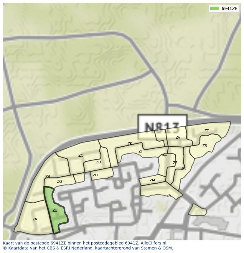 Afbeelding van het postcodegebied 6941 ZE op de kaart.