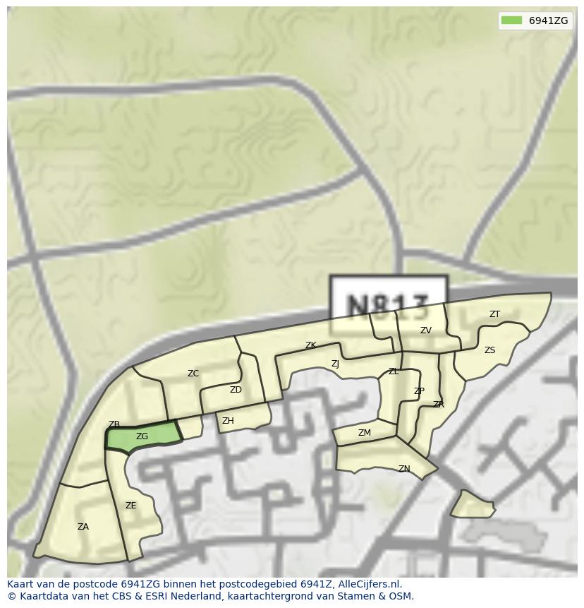 Afbeelding van het postcodegebied 6941 ZG op de kaart.