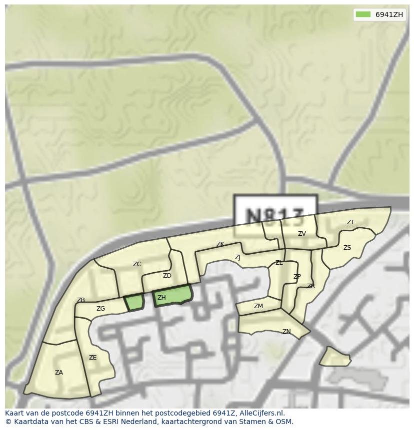 Afbeelding van het postcodegebied 6941 ZH op de kaart.