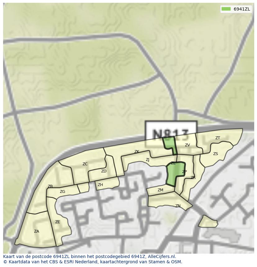 Afbeelding van het postcodegebied 6941 ZL op de kaart.