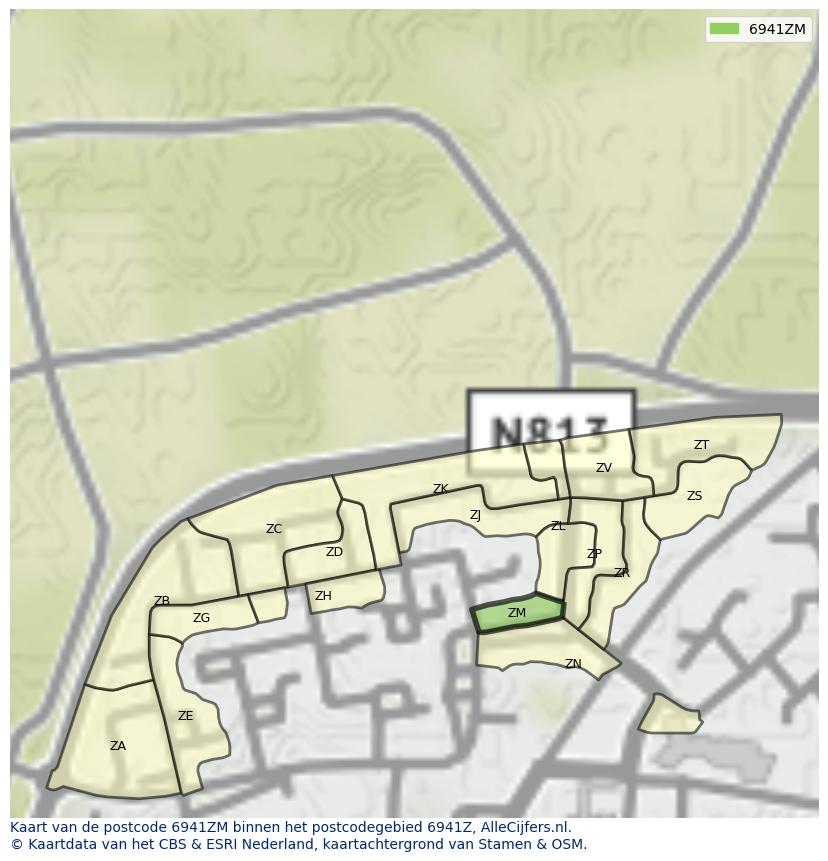 Afbeelding van het postcodegebied 6941 ZM op de kaart.