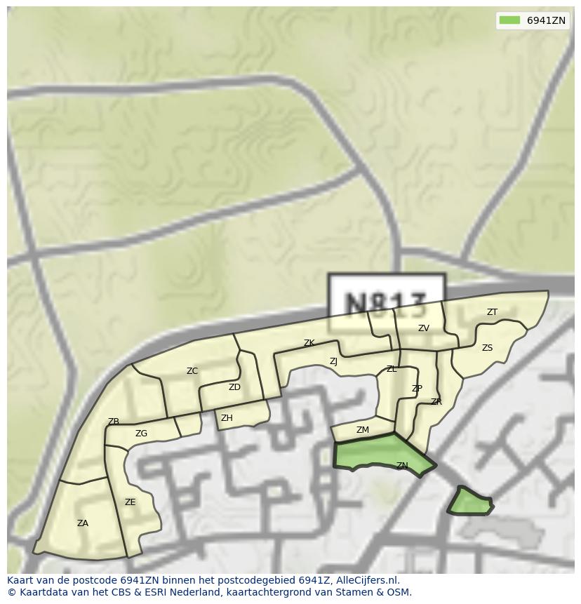 Afbeelding van het postcodegebied 6941 ZN op de kaart.
