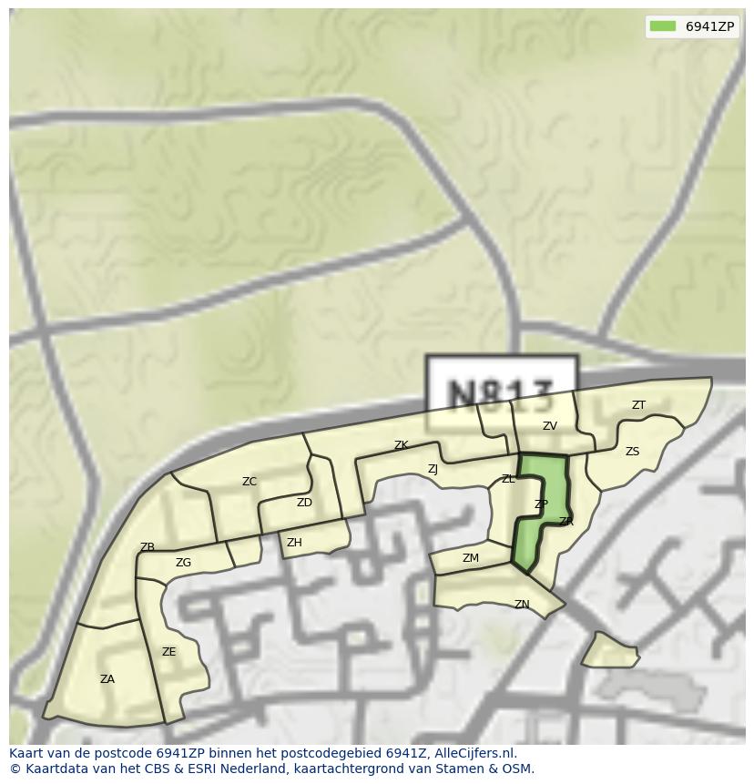 Afbeelding van het postcodegebied 6941 ZP op de kaart.