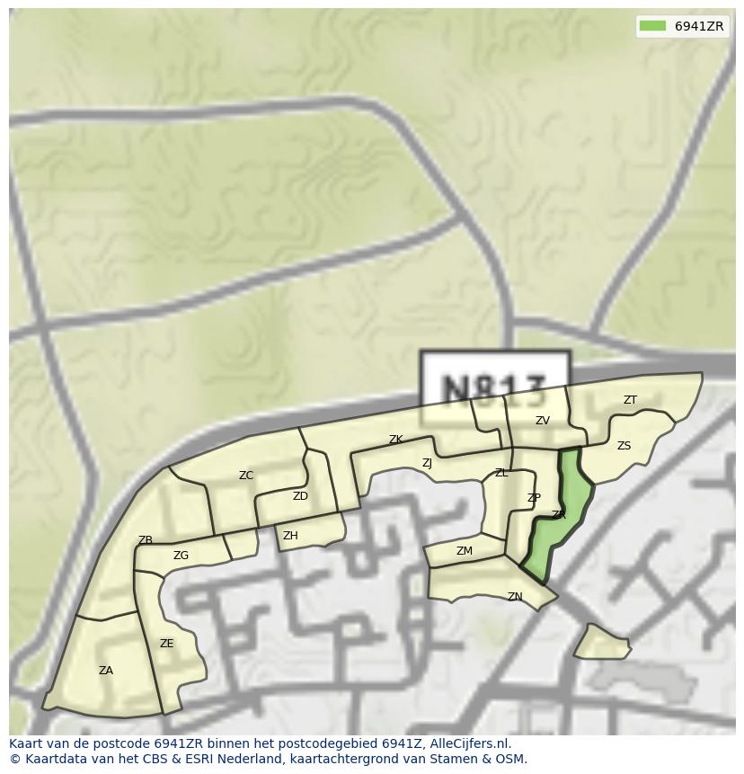 Afbeelding van het postcodegebied 6941 ZR op de kaart.