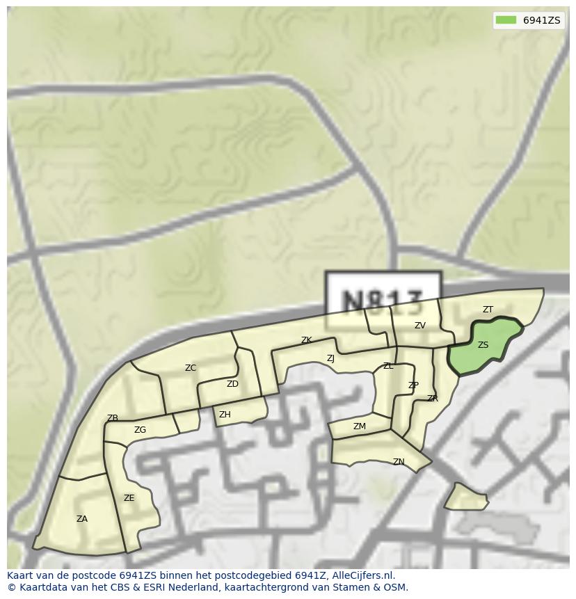 Afbeelding van het postcodegebied 6941 ZS op de kaart.