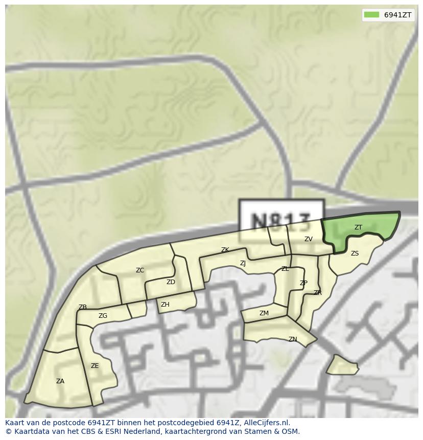 Afbeelding van het postcodegebied 6941 ZT op de kaart.