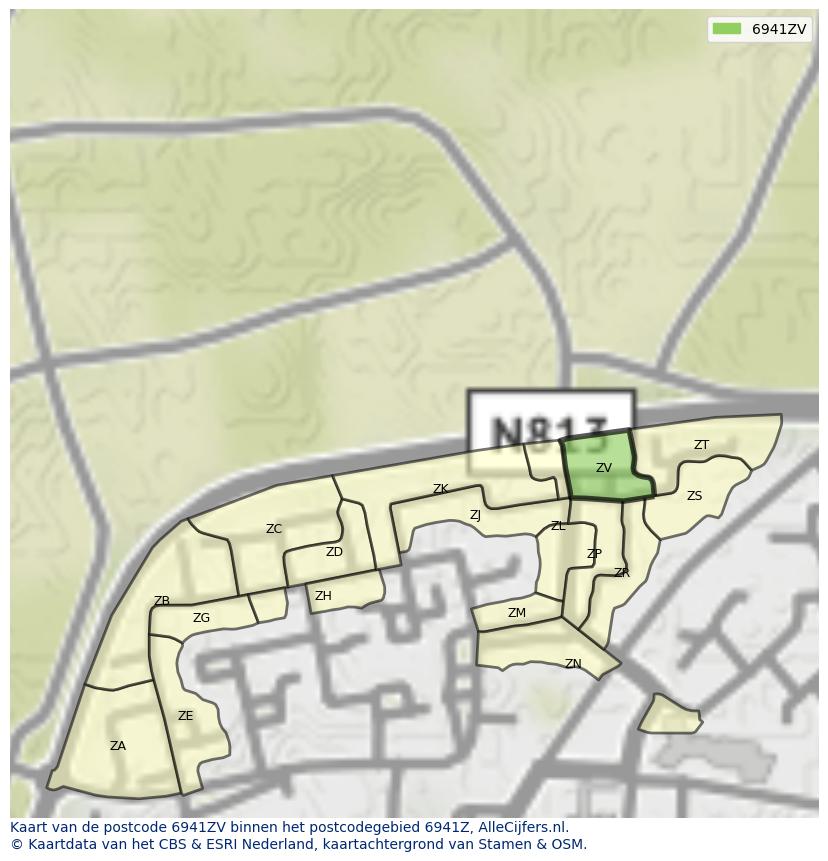 Afbeelding van het postcodegebied 6941 ZV op de kaart.