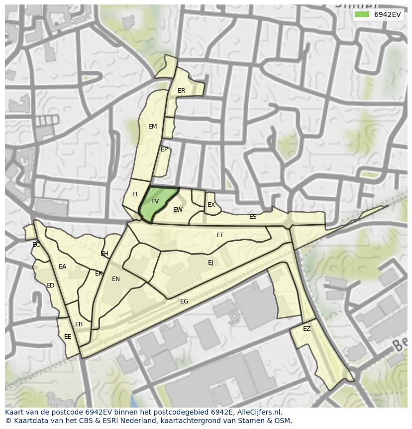 Afbeelding van het postcodegebied 6942 EV op de kaart.