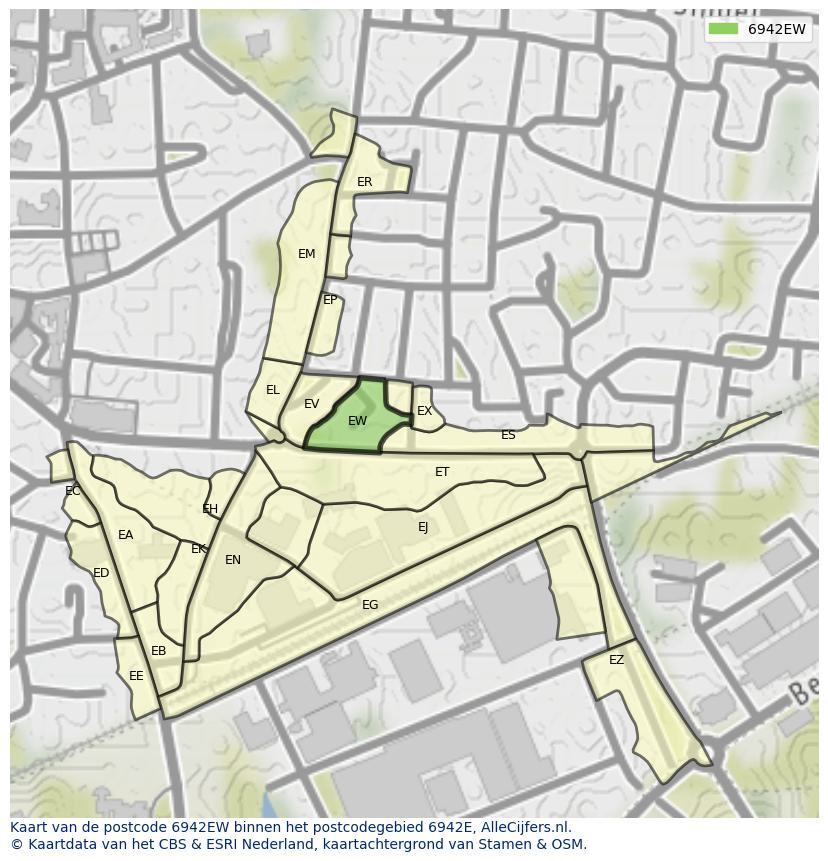 Afbeelding van het postcodegebied 6942 EW op de kaart.