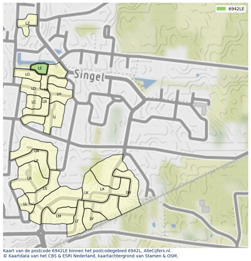 Afbeelding van het postcodegebied 6942 LE op de kaart.