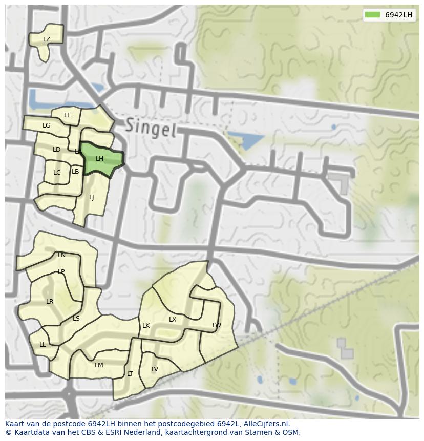 Afbeelding van het postcodegebied 6942 LH op de kaart.