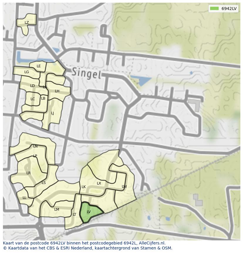 Afbeelding van het postcodegebied 6942 LV op de kaart.