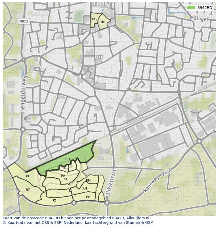 Afbeelding van het postcodegebied 6942 RD op de kaart.