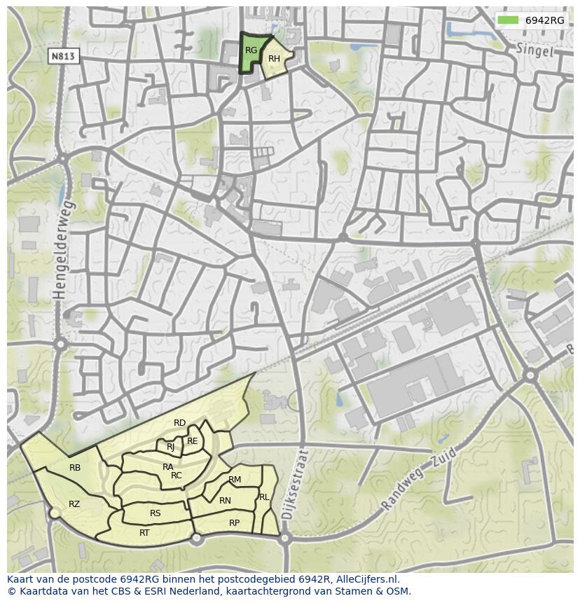 Afbeelding van het postcodegebied 6942 RG op de kaart.