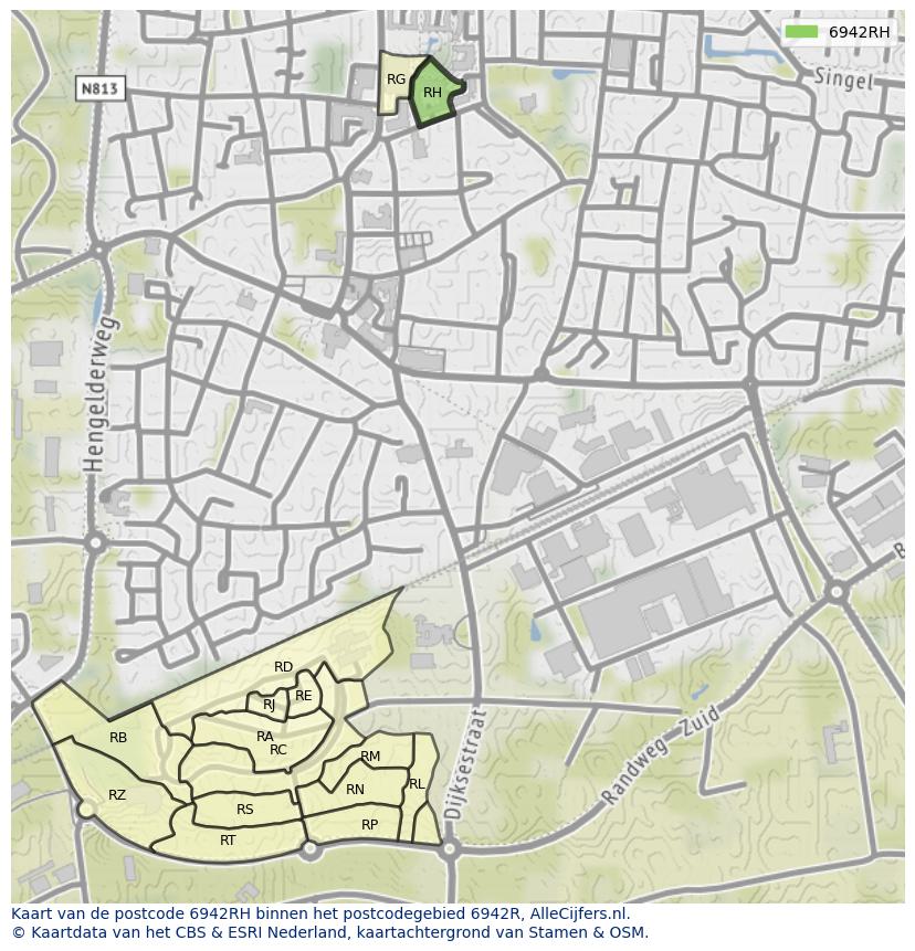 Afbeelding van het postcodegebied 6942 RH op de kaart.