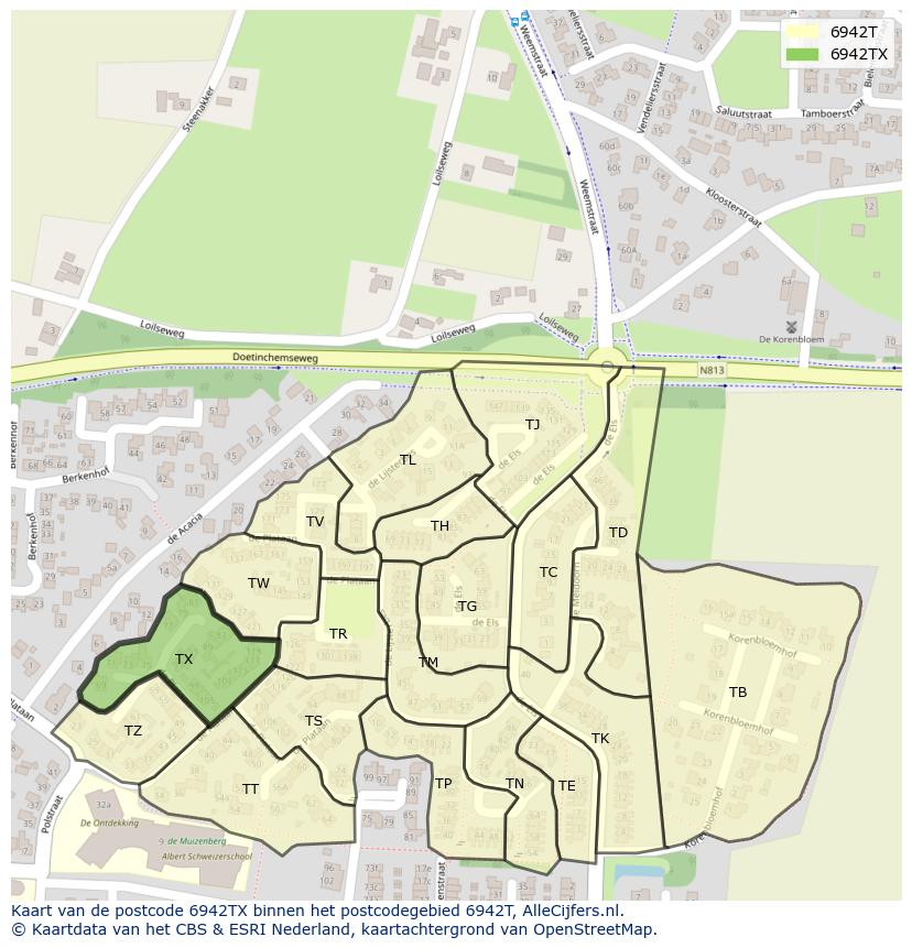 Afbeelding van het postcodegebied 6942 TX op de kaart.