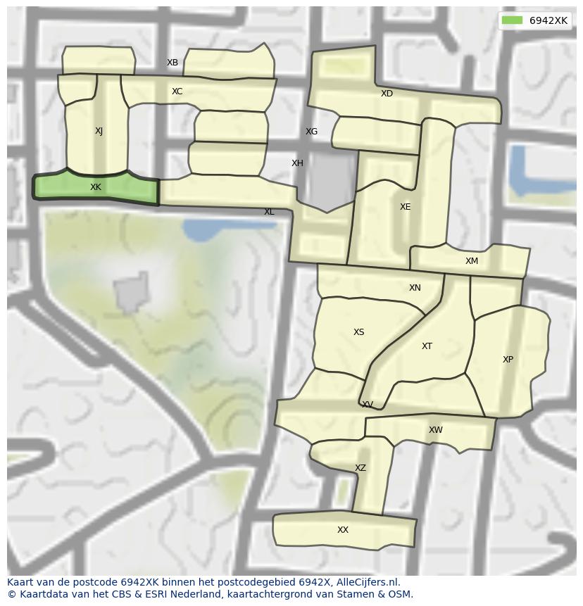 Afbeelding van het postcodegebied 6942 XK op de kaart.