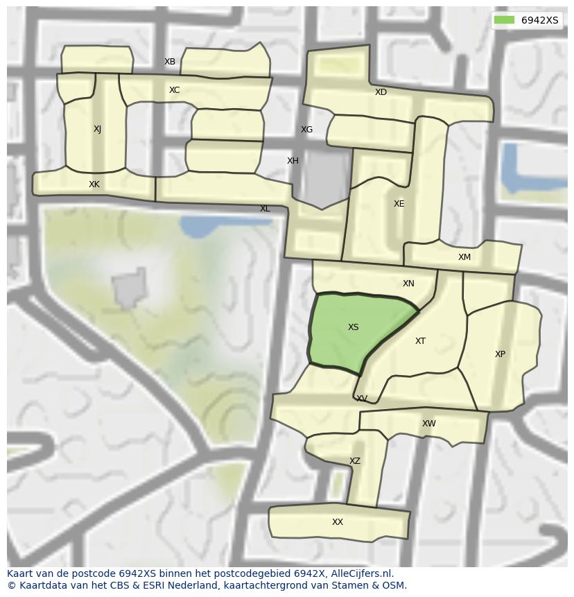 Afbeelding van het postcodegebied 6942 XS op de kaart.