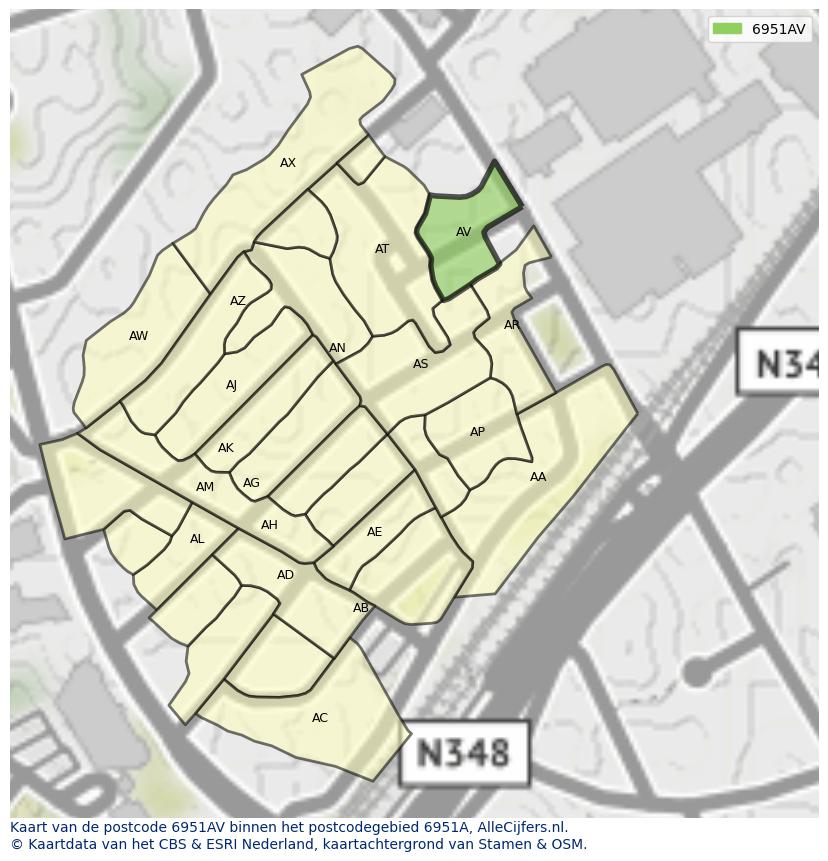 Afbeelding van het postcodegebied 6951 AV op de kaart.