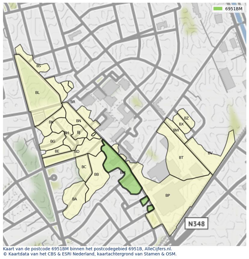 Afbeelding van het postcodegebied 6951 BM op de kaart.