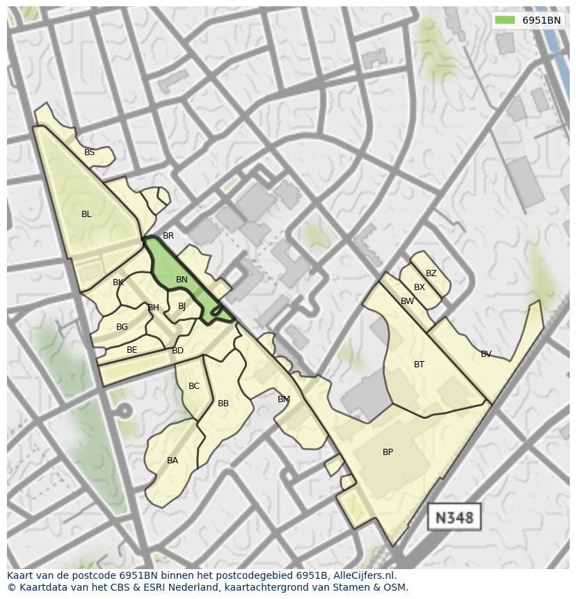 Afbeelding van het postcodegebied 6951 BN op de kaart.