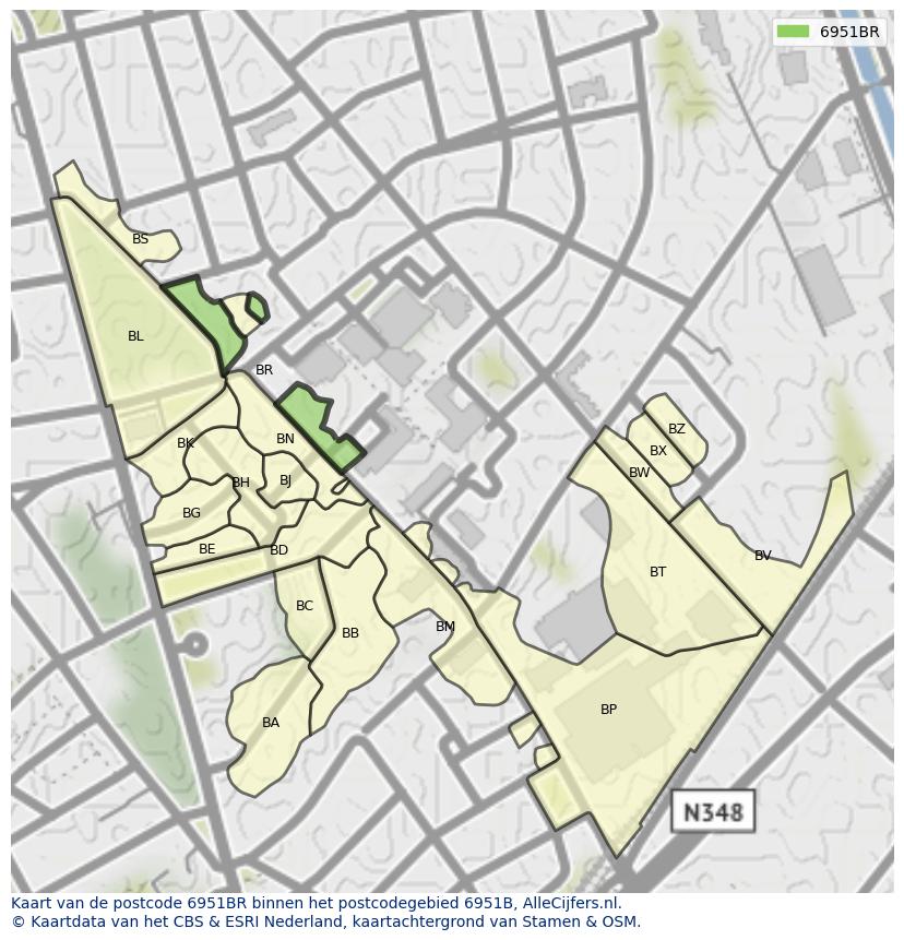 Afbeelding van het postcodegebied 6951 BR op de kaart.